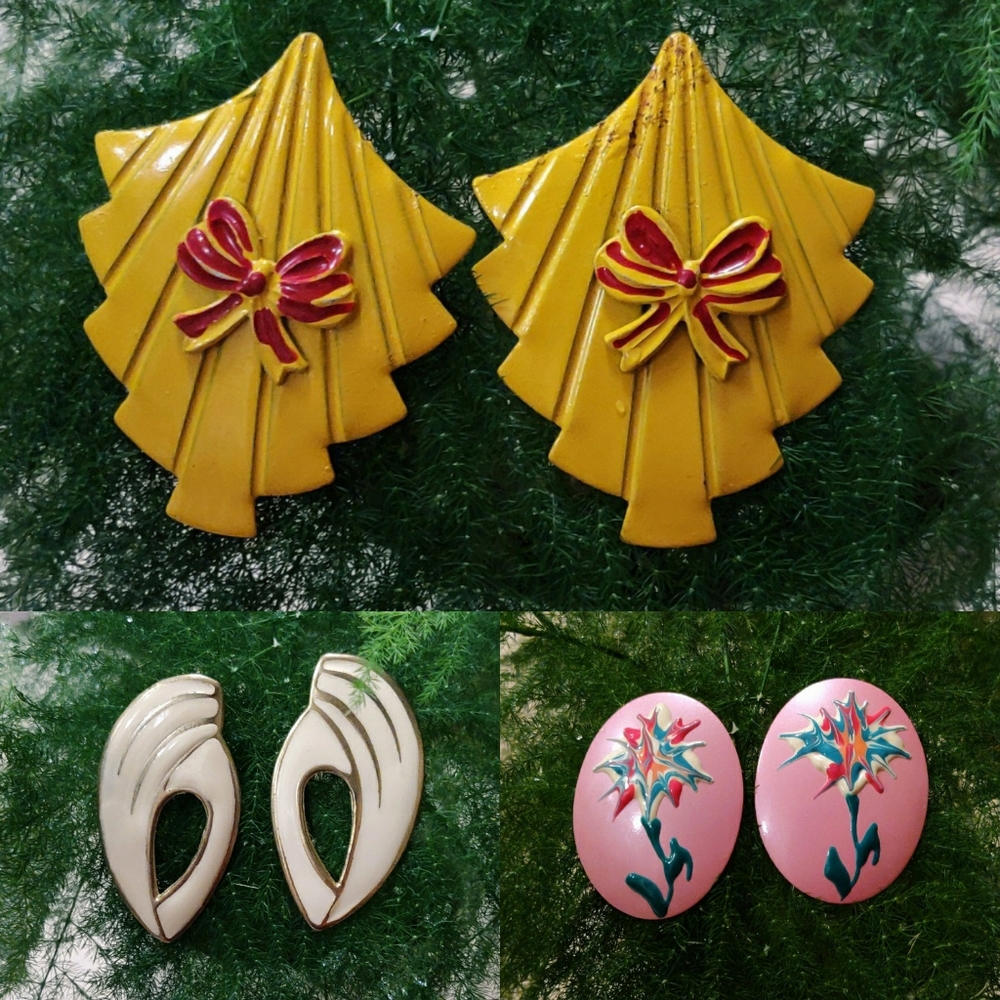 3 Pairs of Large Vintage 80s Stud Earrings